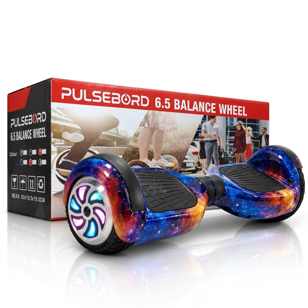 Pulseboard H6 Plus Galaxy space print 6.5 inch self balancing hoverboard with retail packaging