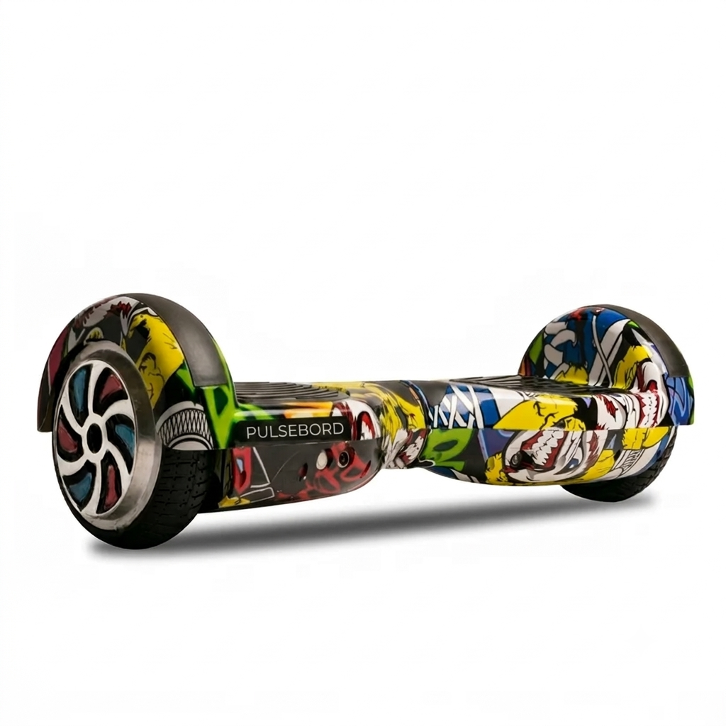 Pulseboard H6 Plus Yellow Graffiti skull print 6.5 inch self balancing hoverboard side view