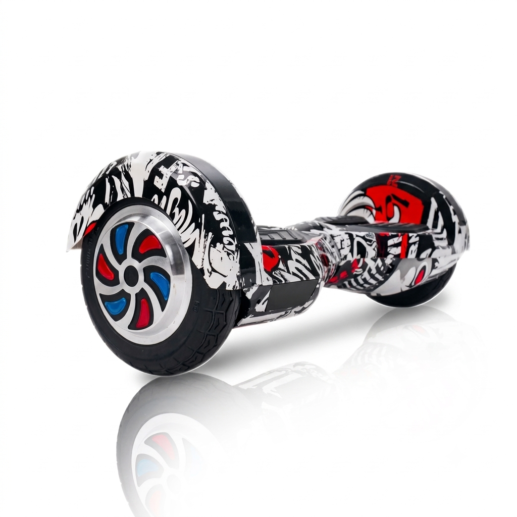 PulseBoard 8-inch street art self balancing electric hoverboard in black white and red